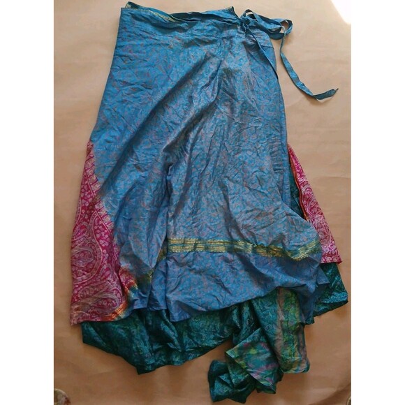 Kariza OSFM 100% Silk Wrap Maxi Skirt Reversible Boho Festival Hippie - Picture 3 of 7